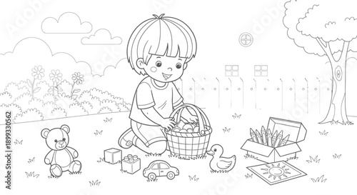 Child Playing with Teddy Bear.