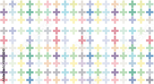 Colorful plus sign pattern featuring pastel tones scattered creating a subtle and joyful repeating geometric texture for design use