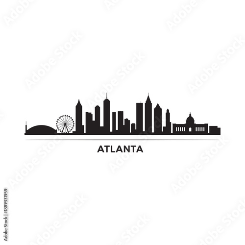 A striking black silhouette depicts the city skyline of atlanta georgia