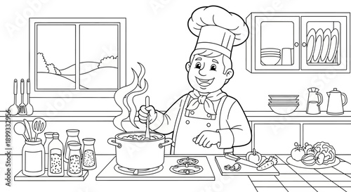 Chef Cooking in Kitchen.