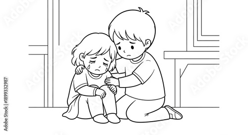 Children Comforting Each Other Sorrow.