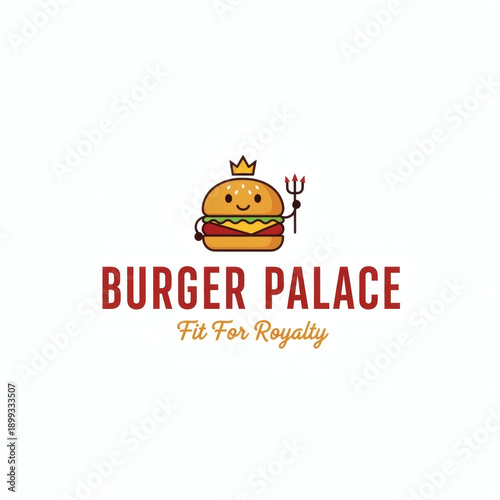 Burger Palace Logo, Royal Crown Hamburger Character Branding Fit For Royalty