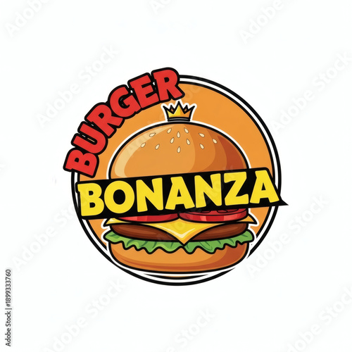 Burger Bonanza Logo, Premium Crown Hamburger Branding with Bold Red & Yellow Identity
