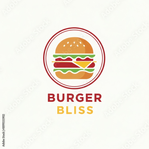 Burger Bliss Logo, Colorful Fast Food Branding with Iconic Hamburger Design