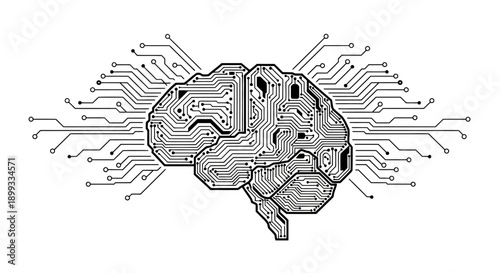 Brain with circuit board.