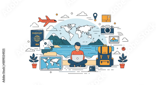 Traveler Planning Trip with Map and Suitcase.