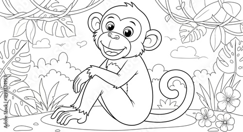 Monkey Sitting in Jungle Environment.