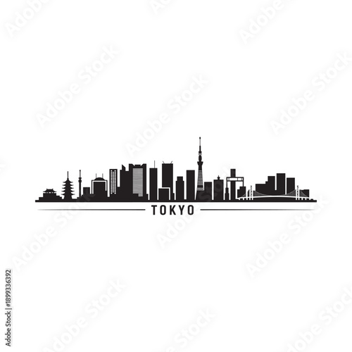 Canvas Print A silhouetted skyline depicting the city of Tokyo Japan with its name