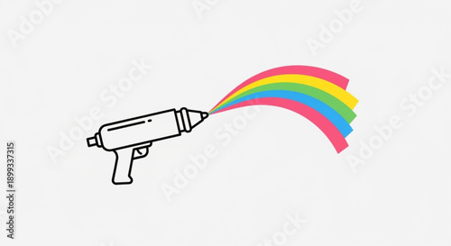 Drill Gun Shooting Rainbow Colors on White Background
