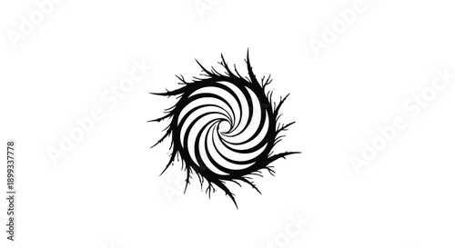 Abstract swirling black thorny vortex on a white background
