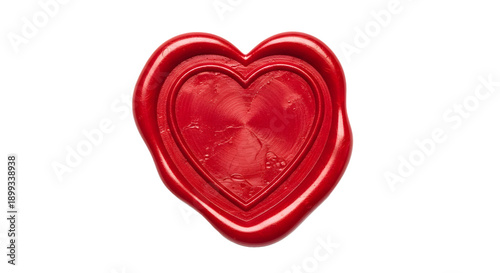 Red wax seal in heart shape with textured organic boundaries