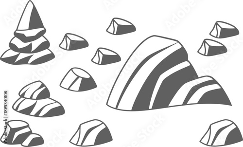 Rock formation illustration set for games and design.
 striped stones for maps, , and fantasy scenes.
Great for indie, mobile, and casual projects.