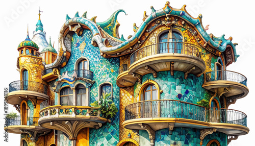 Turquoise blue ornate facade building vector fantasy architectural