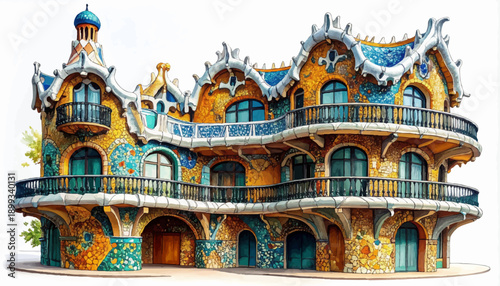 Symmetrical multi tower fantasy building vector blue orange