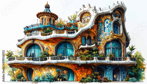 Golden roofed fantasy architecture building vector illustration ornate