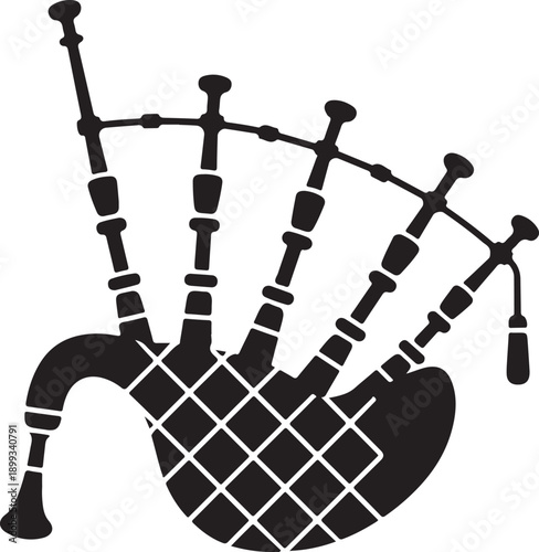 Music illustration scottish silhouette instrument logo scotland icon bagpipe outline traditional tartan kilt culture play pipe tradition costume bagpiper shape bagpipes celtic highlander for vector