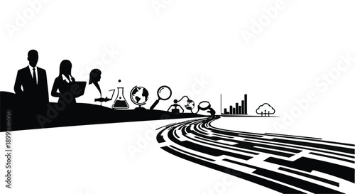 Diverse professionals on a dynamic path towards innovation and data-driven growth