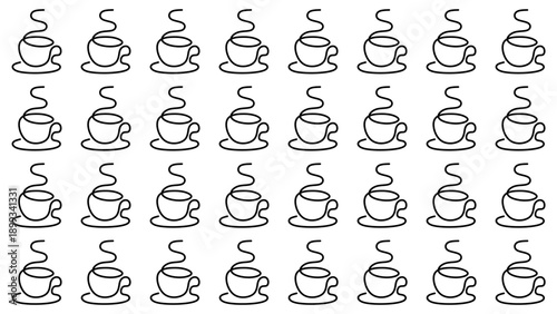 Seamless continuous line drawing coffee cup pattern. Minimalist one line art black and white background. Abstract hot beverage mug texture. Modern sketch doodle coffee pattern.