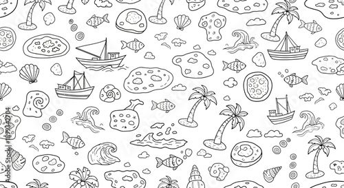 Marine Adventure, Sea Creatures, Beach Scene, Illustration, Fun, Whimsical