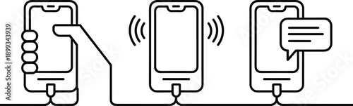 Smartphone communication icon set illustration, mobile phone with touch, signal and message symbols representing technology, connectivity and digital communication flat vector