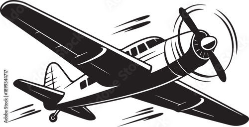 Silhouette of a fast moving plane with speed lines, representing motion and acceleration. Isolated on a white background. Vector illustration