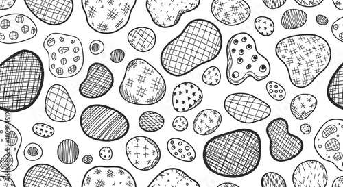 Creative Patterns on Pebbles, Abstract Art, Black and White Background