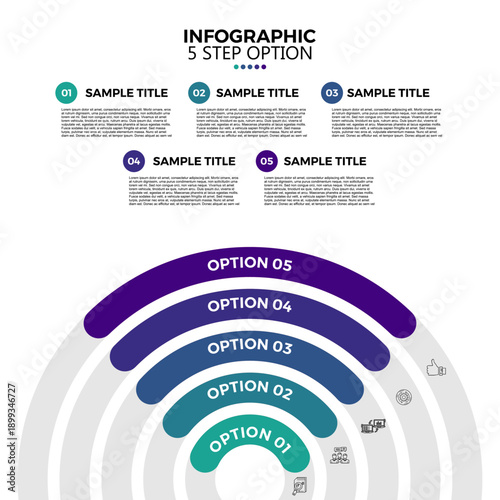 Vector infographic line circular 5 steps for visual business presentations. Vector eps editable.