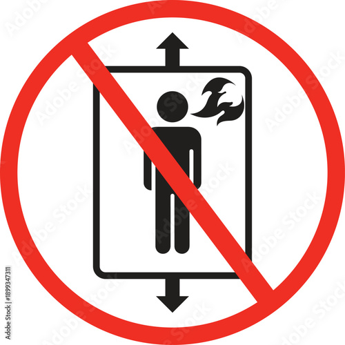 do not use elevator in case of fire sign flat vector illustration