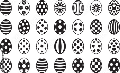 Vector easter egg icons. Happy paschal ostern eggs with floral and lines patterns isolated on transparent background