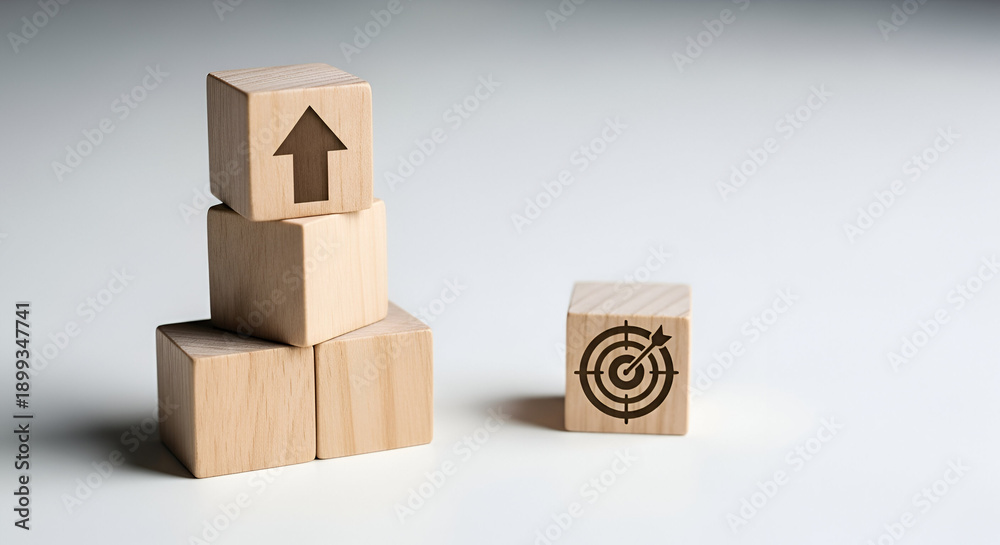 Obraz premium Wooden blocks building success cartoon