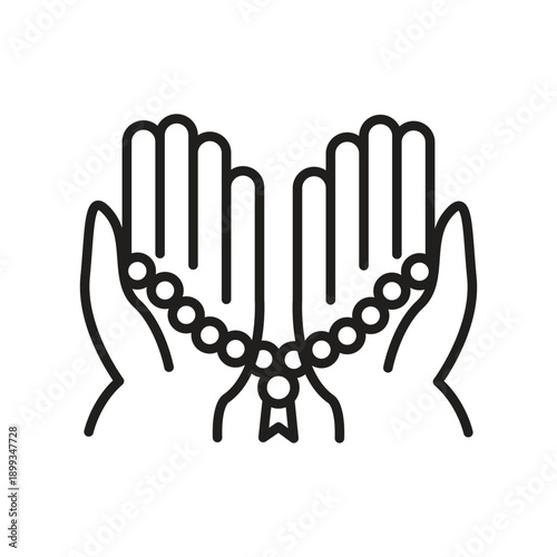 Hands Praying with Tasbih Line Icon