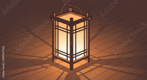 Vintage Lantern Illuminated on Wooden Floor with Warm Light