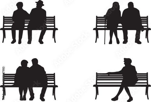 Vector silhouette of a people sitting on a park bench