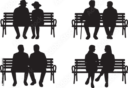 Vector silhouette of a people sitting on a park bench