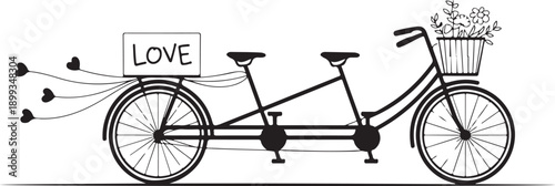 Wedding Vintage tandem bicycle vector icon llustration isolated