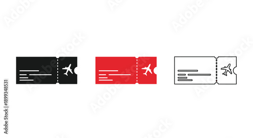 Three airline tickets in various colors a graphic representation silhouette