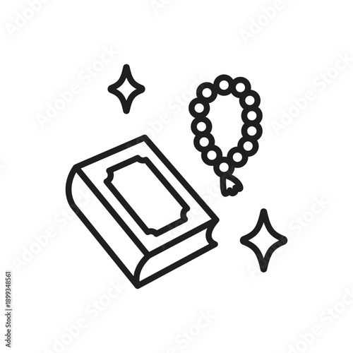 Holy Quran and Tasbih Line Icon