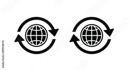 Global recycling symbol with two rotating spheres black silhouette