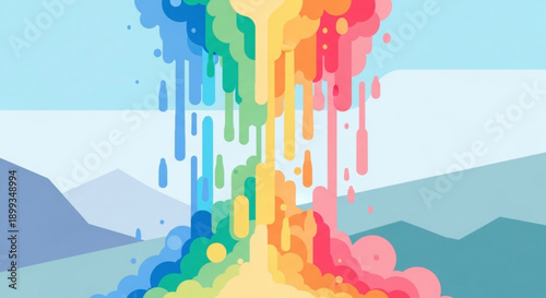 Rainbow Paint Splashing on Mountainside Vector Illustration