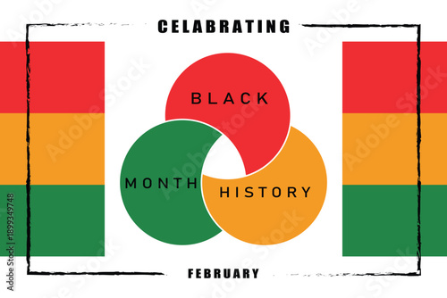 Black History Month features symbols of unity, strength, equality symbol.
