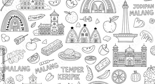 Malang Food & Landmarks Illustration, Indonesia, Creative Art