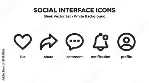 Social Media Icons Set in Minimalist Style with Black Color on White Background for UI Design