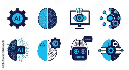 Artificial intelligence and machine learning concept with brain and gear icons
