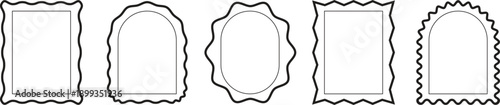 Wavy border frame collection featuring geometric mirror silhouettes and decorative rectangular outlines for vintage photo styling and artistic border design projects