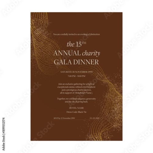 Wallpaper Mural Charity gala dinner invitation features elegant gold stardust and flowing golden lines on a chocolate-brown background Torontodigital.ca