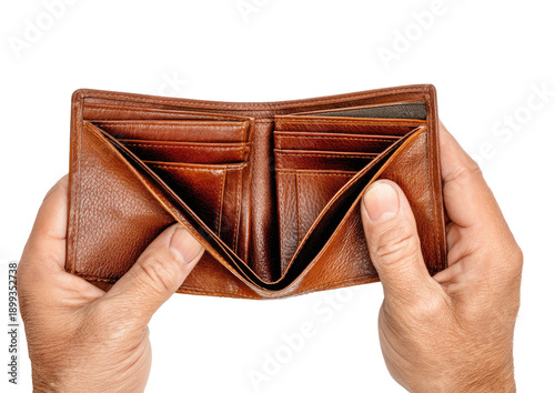 Empty brown leather wallet held in hands (10)