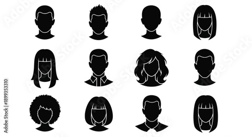 Diverse group of people silhouettes with different hairstyles and expressions