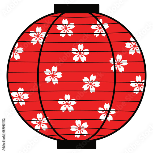 Traditional Japanese Red Lantern with Floral Pattern