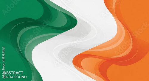 Vibrant irish flag inspired abstract background with green white and orange swirling waves