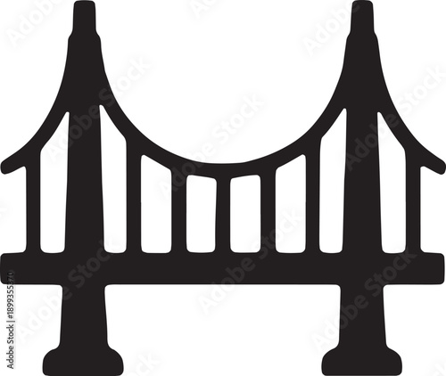 Suspension bridge icon, representing network bridging, connecting disparate systems, gateway infrastructure, and hybrid cloud links, designed in a clean black vector format